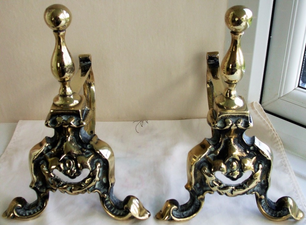 pair of antique english victorian brass andirons