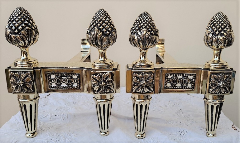 pair of antique english georgian brass andirons