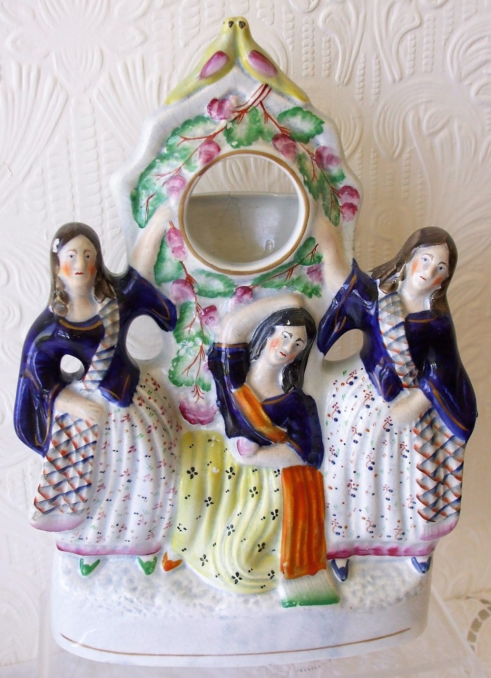 antique english victorian staffordshire pottery watchholder figure group the three graces h 1795
