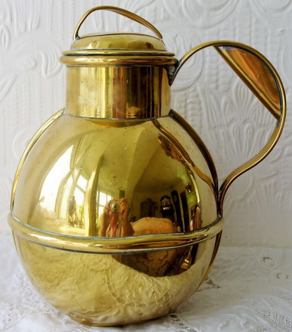 antique english victorian channel islands brass quart milk can and cover