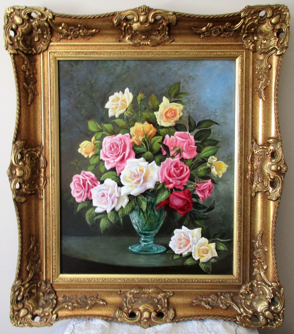 rose bouquet oil painting on board reginald johnson