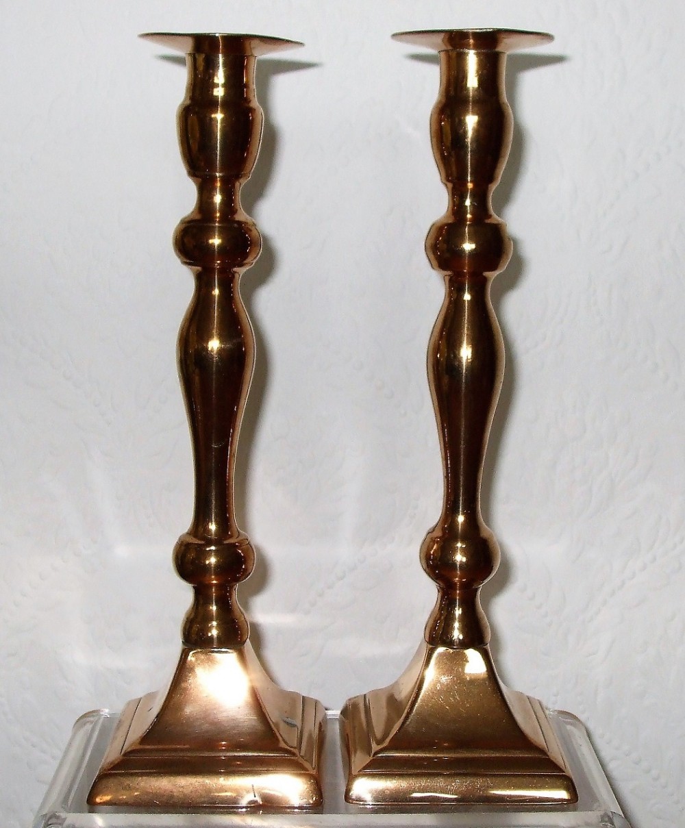 pair of antique english victorian brass candlesticks