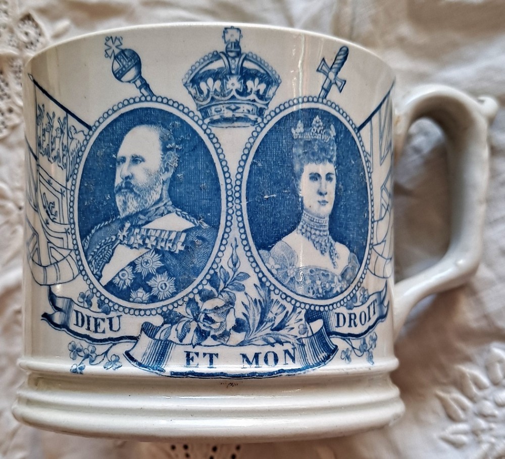 antique english edwardian coronation commemorative pottery mug