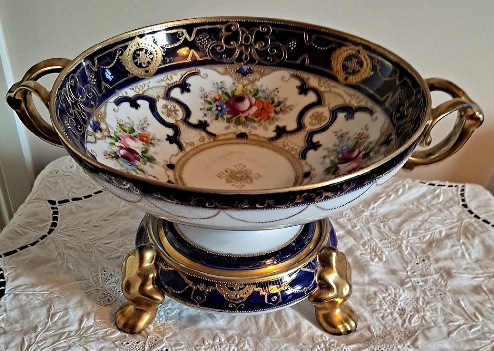 vintage japanese noritake porcelain bowl on stand