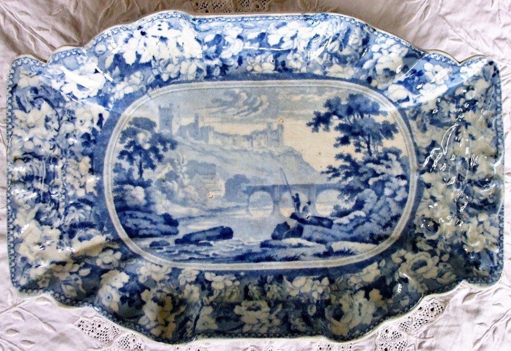 antique english georgian blue and white transfer pottery asparagus dish richmond yorkshire mason