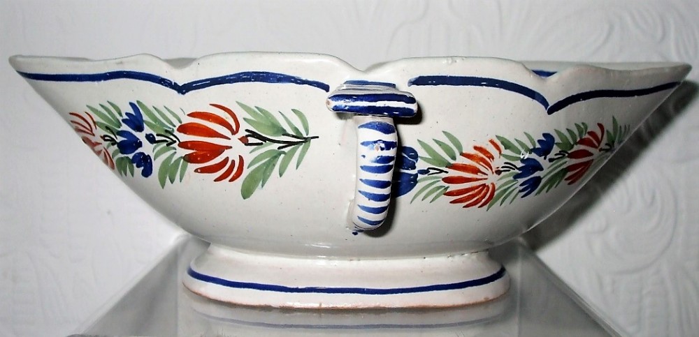 antique hb quimper french faience double sauceboat