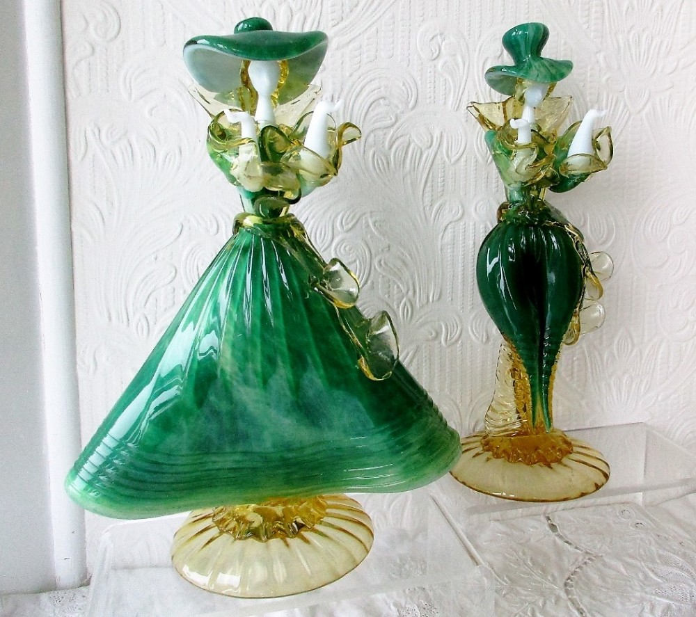 pair of vintage italian venetian glass figurines lady and gentleman