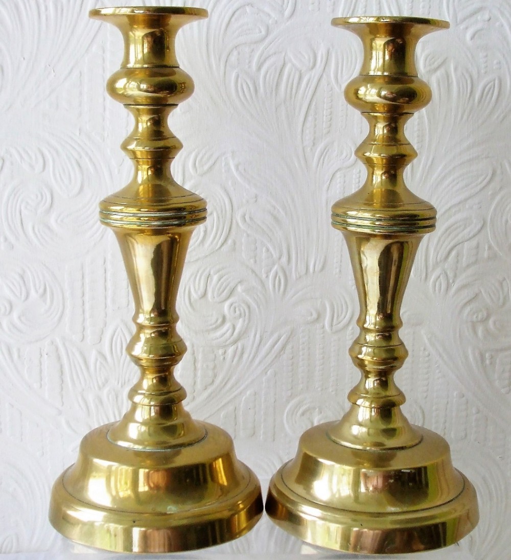 pair of antique english victorian brass candlesticks