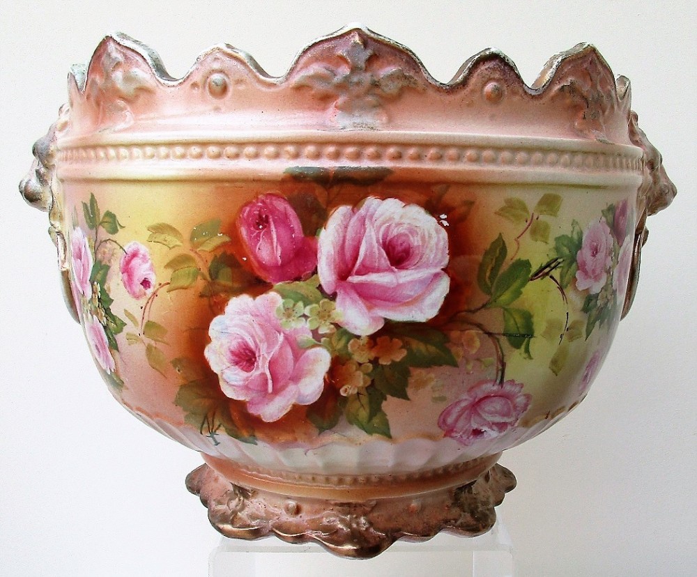 antique english victorian pottery lion jardiniere