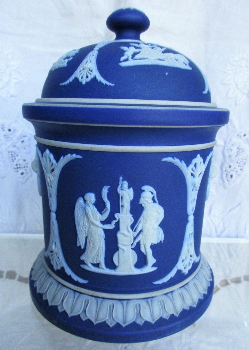 antique english victorian wedgwood jasper ware tobacco jar and cover