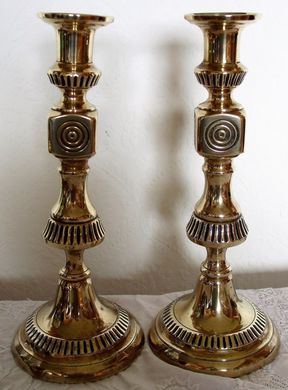 pair of antique english victorian brass candlesticks