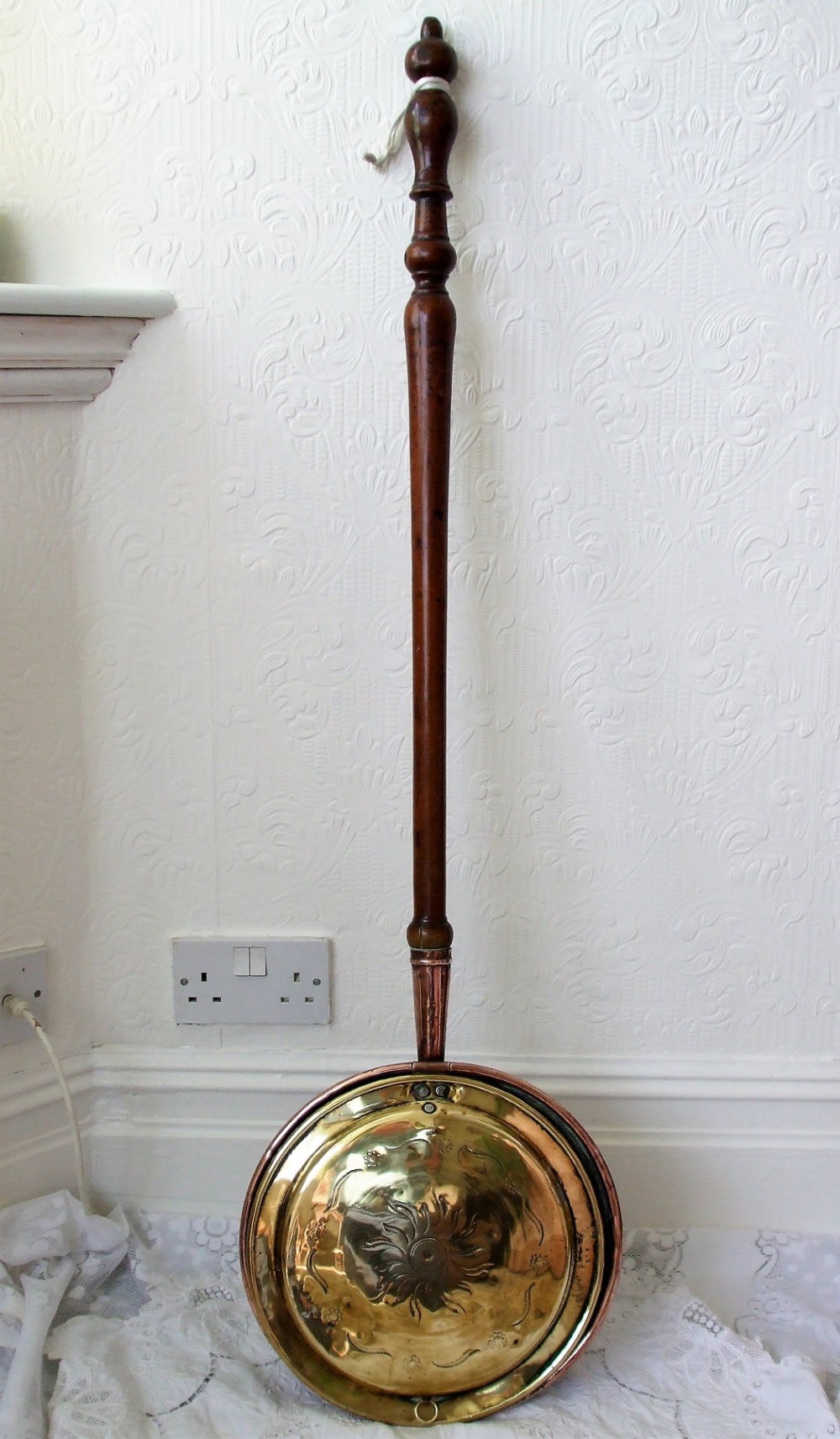 antique english georgian brass and copper warming pan
