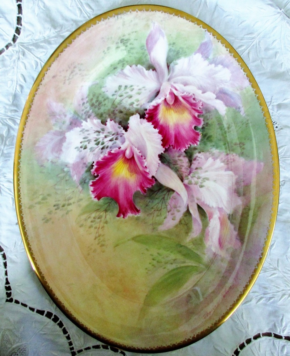 english porcelain cabinet dish orchids brassolaeliocattleya hybrids reginald johnson