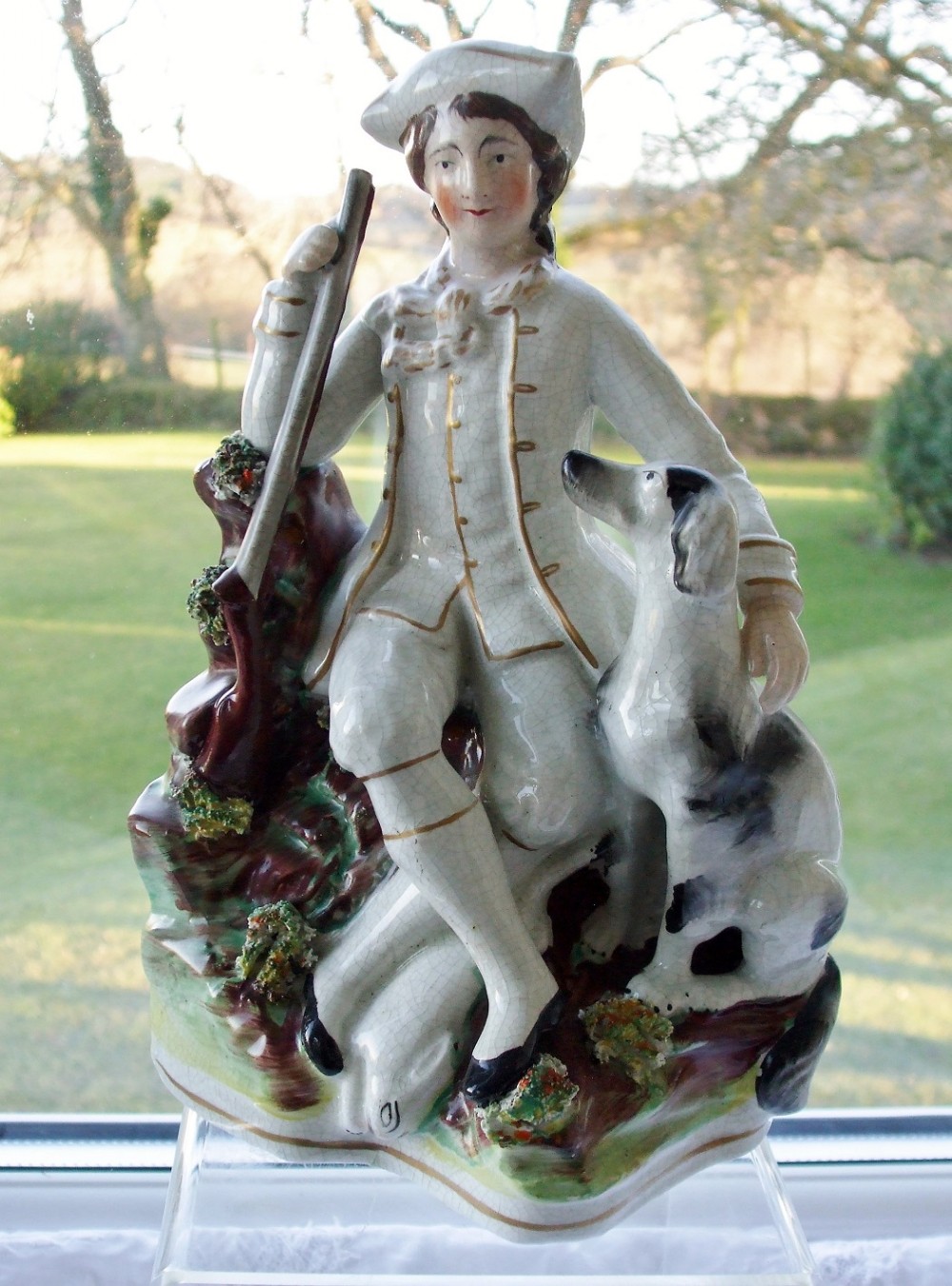 antique english victorian staffordshire pottery figure of a hunter h 1826