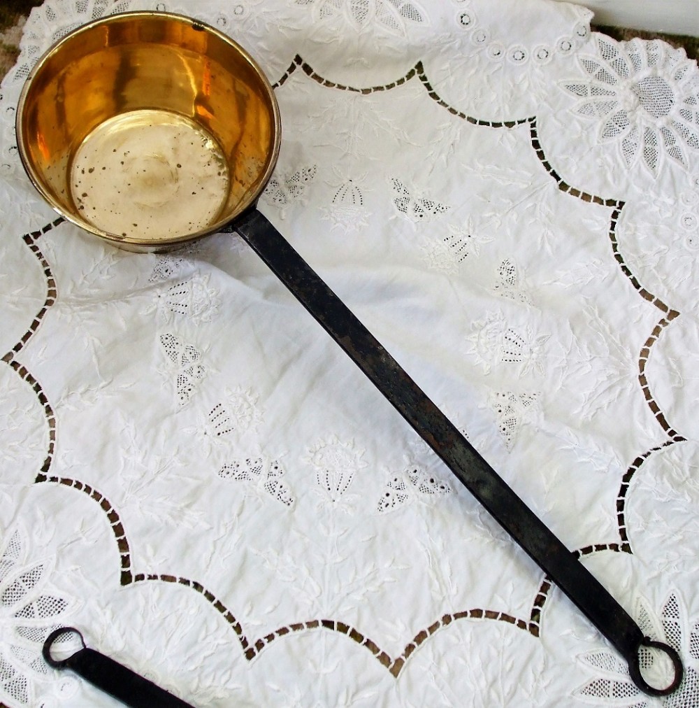 antique english victorian brass pan skillet large
