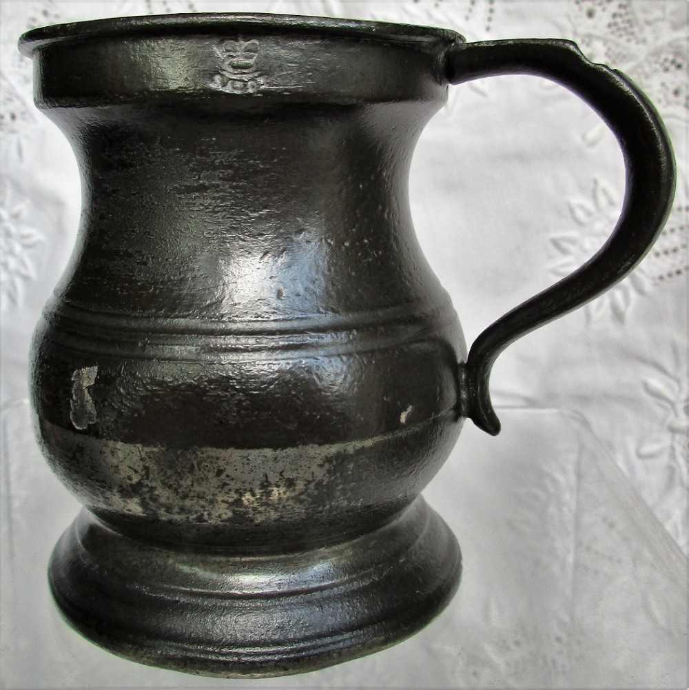 antique english georgian pewter quartern salop baluster measure