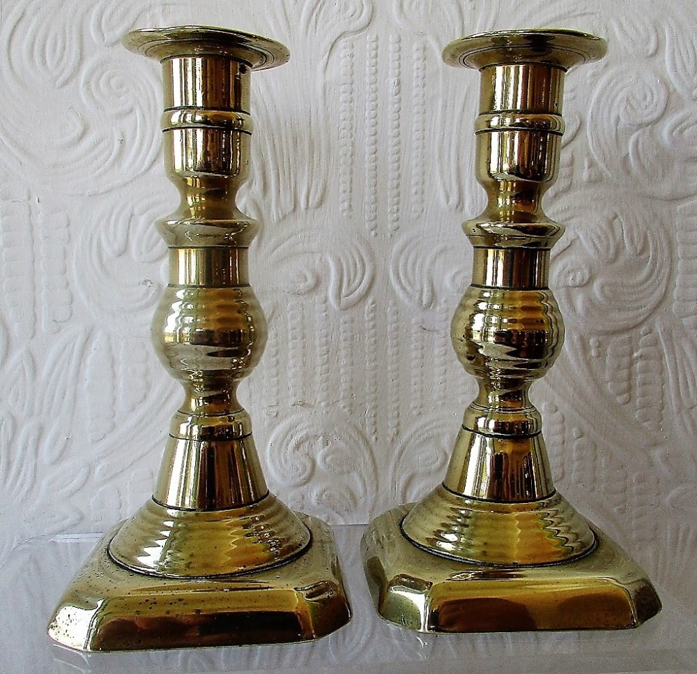 pair of antique english victorian brass candlesticks