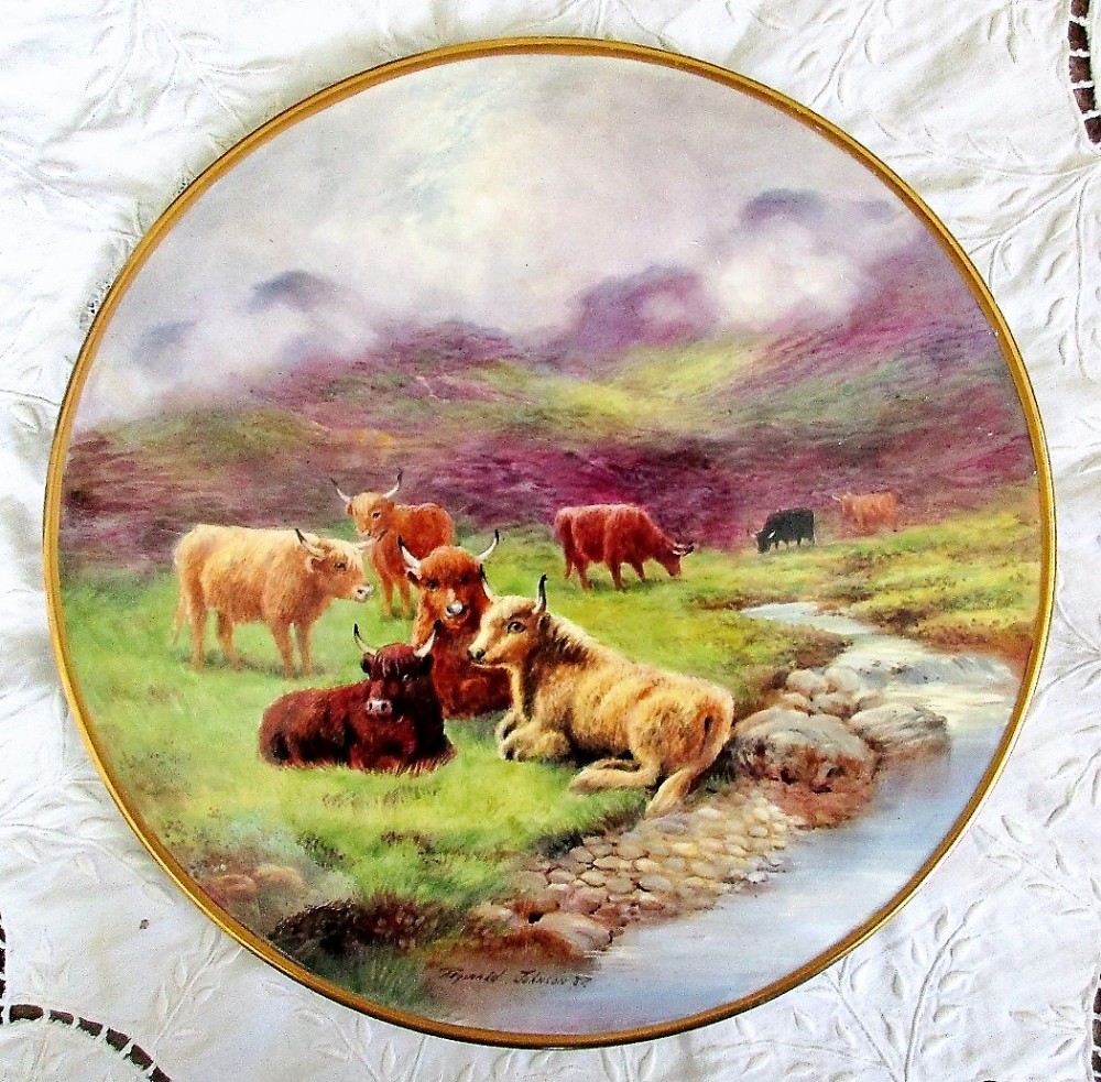 english porcelain cake cheese stand highland cattle i of ii reginald johnson