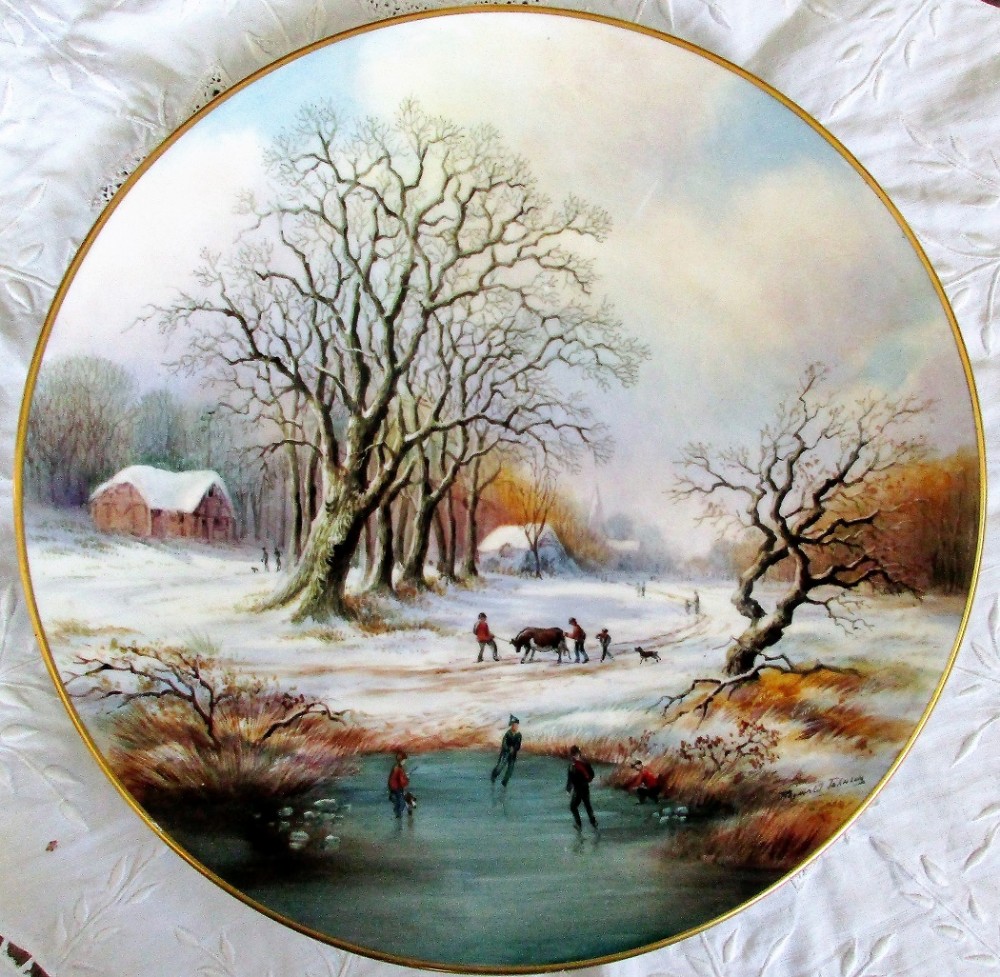 english porcelain dished cabinet plate winter scene reginald johnson