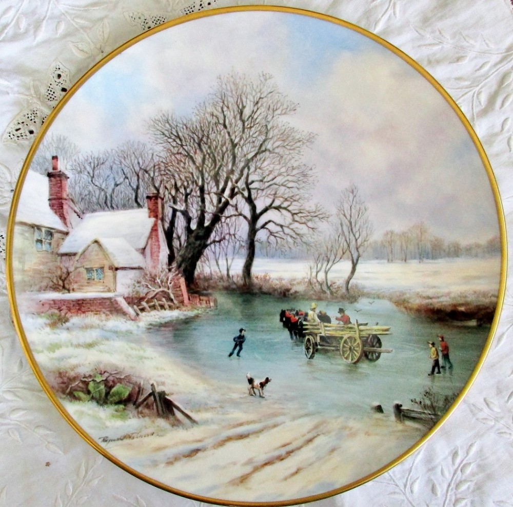 english porcelain dished cabinet plate john constable's haywain in winter reginald johnson