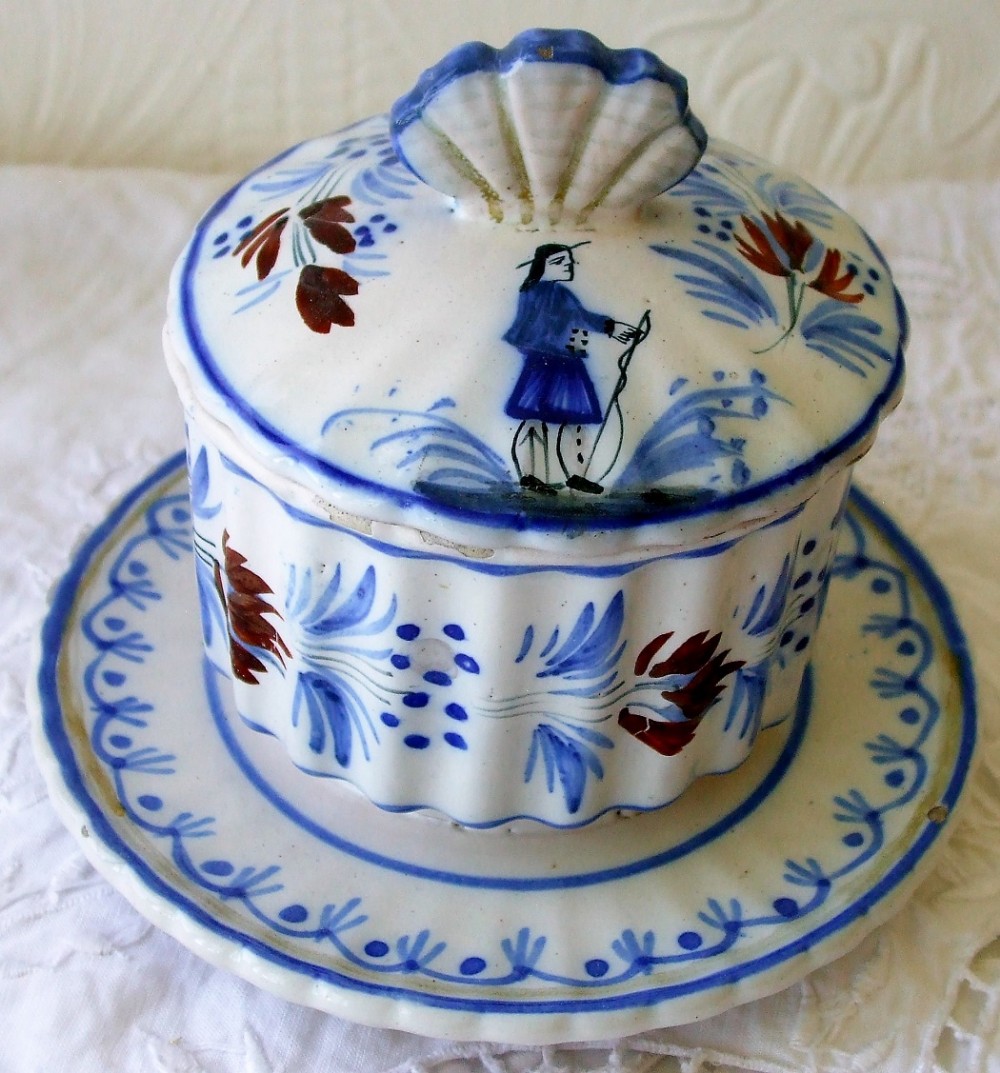 antique hr quimper french faience honey pot and cover