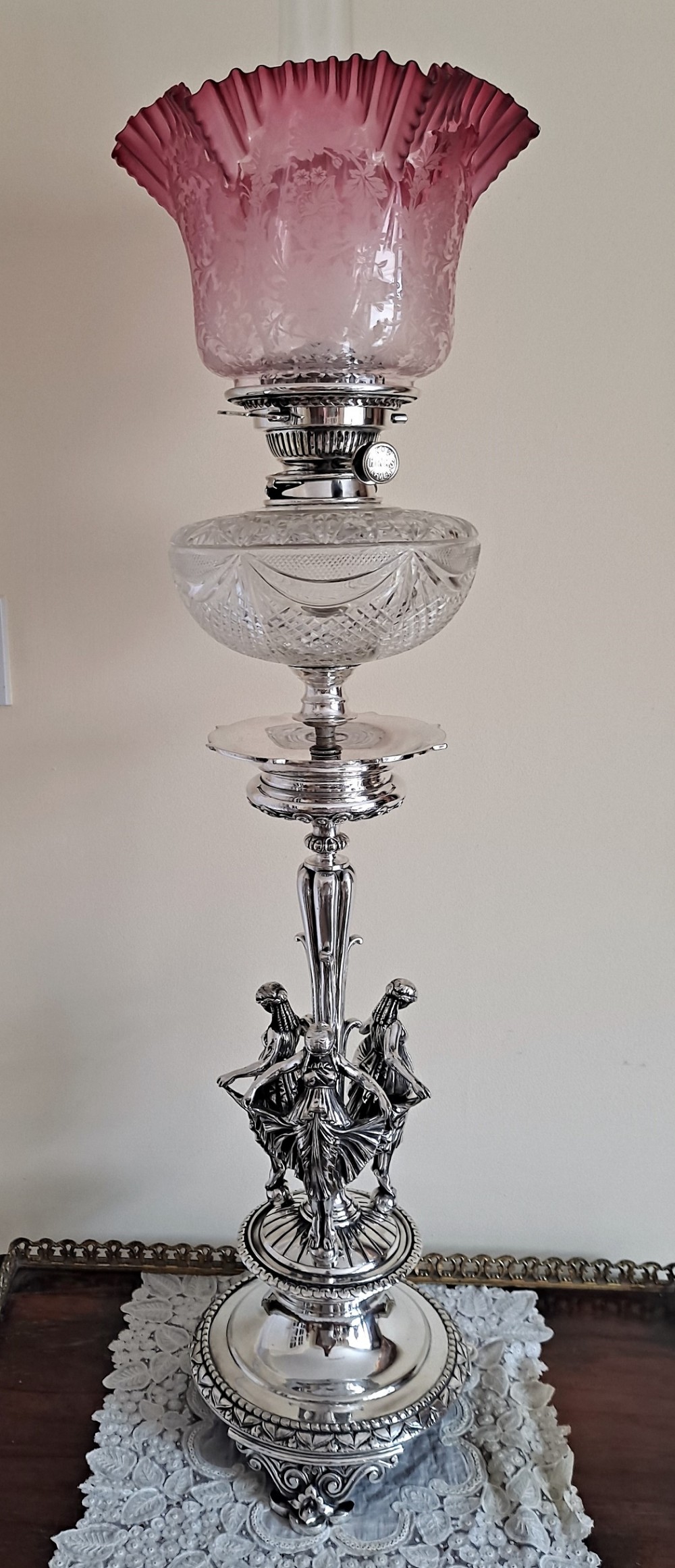 antique english victorian silver plated oil lamp