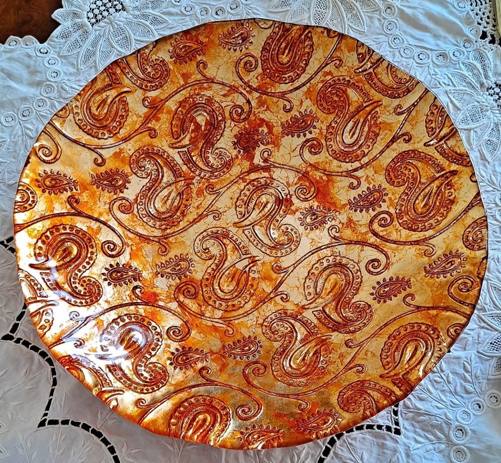 vintage carnival glass paisley pattern dish