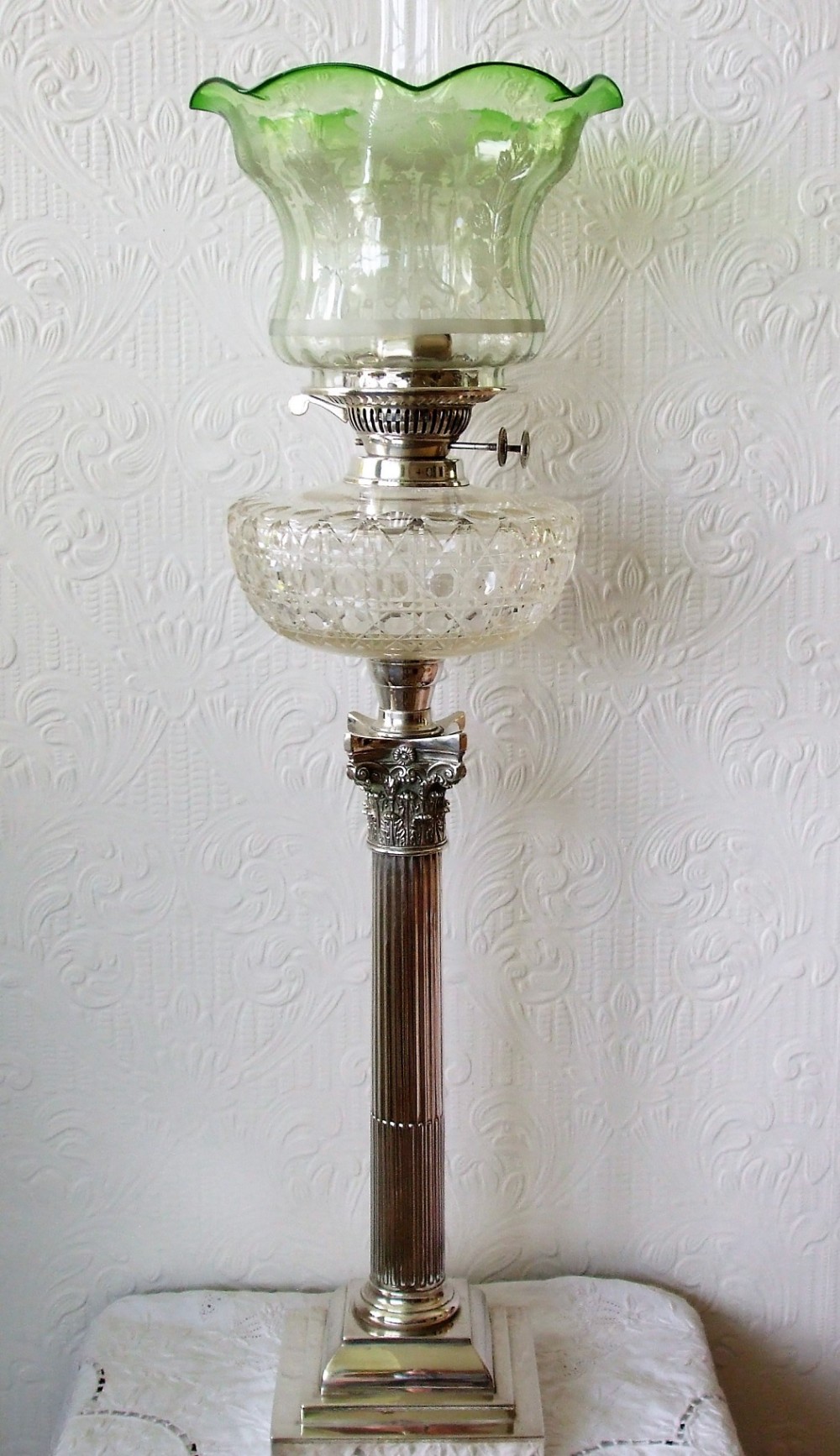 antique english victorian silver plate oil lamp