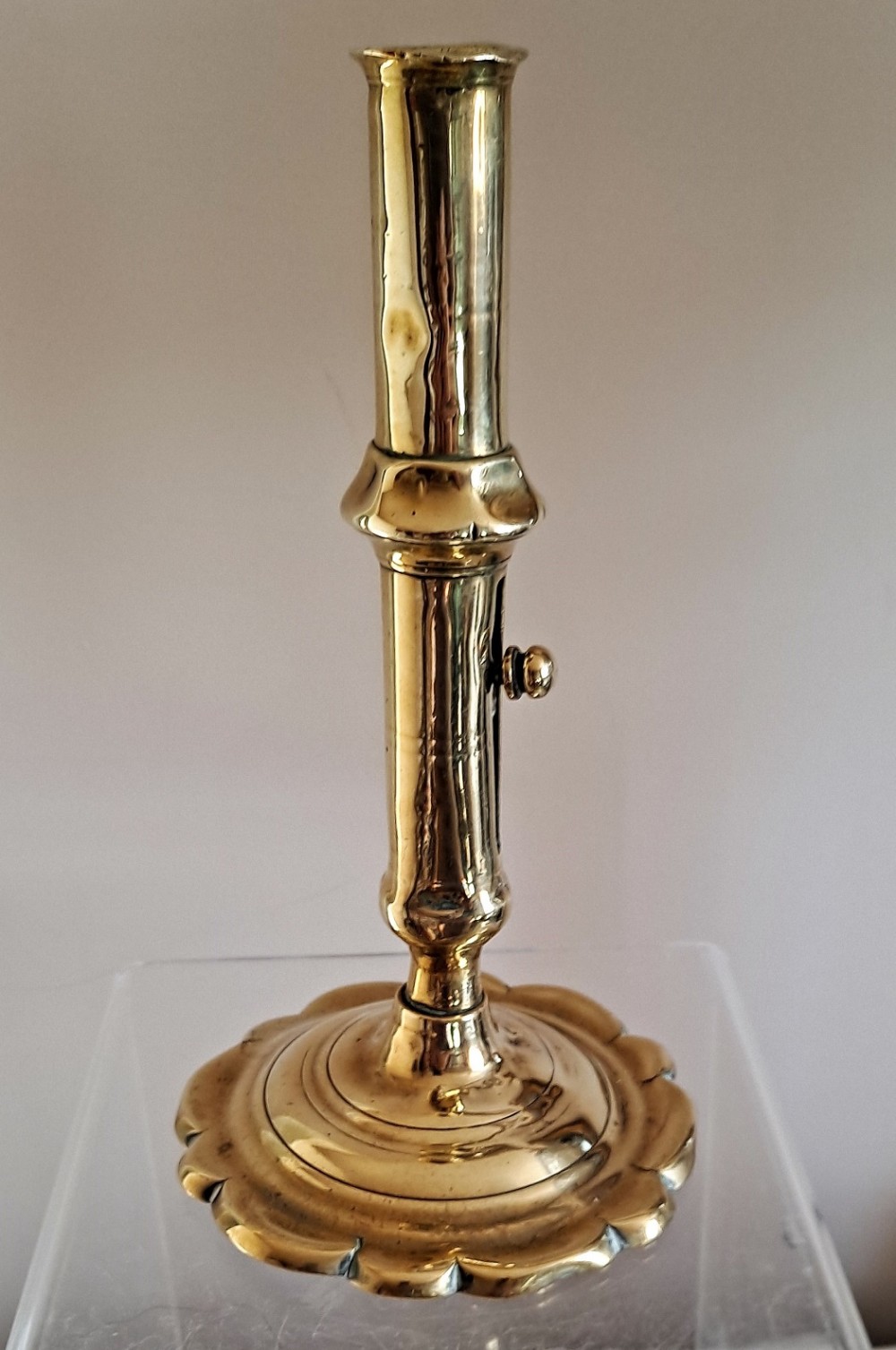 antique english georgian petal based brass candlestick