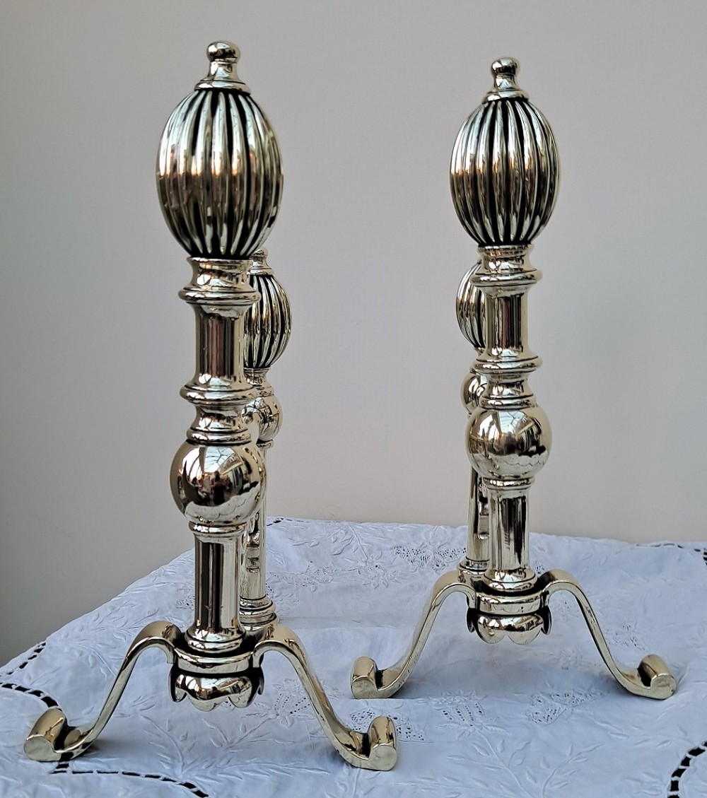 pair of antique english georgian brass andirons