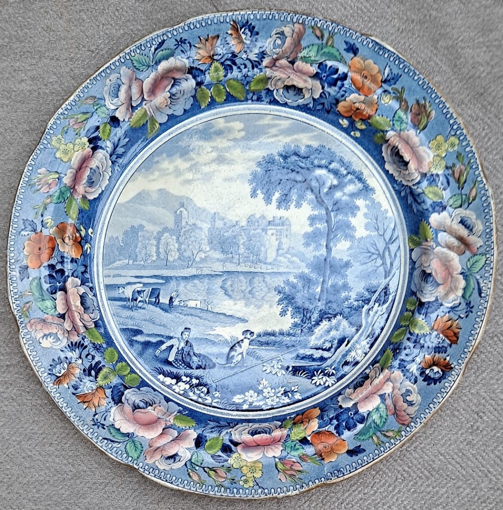 antique english georgian blue white linlithgow palace plate masons