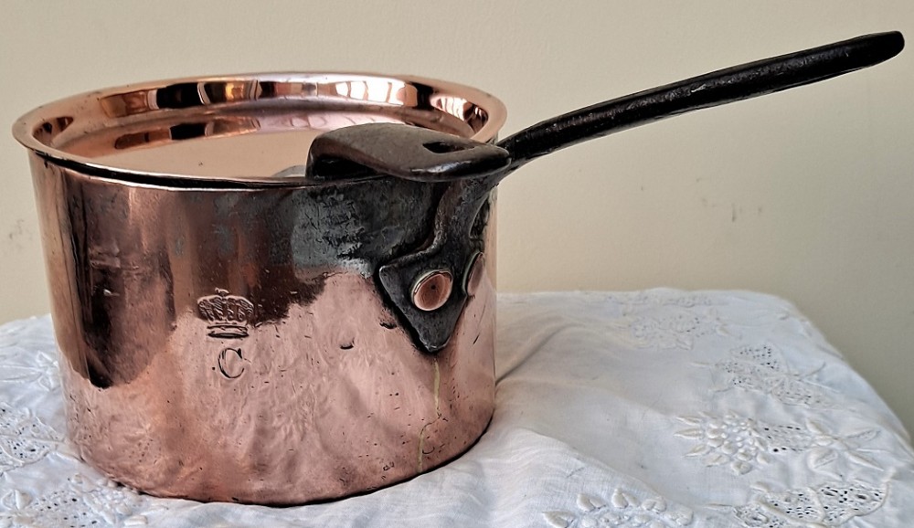 antique english victorian copper saucepan and cover