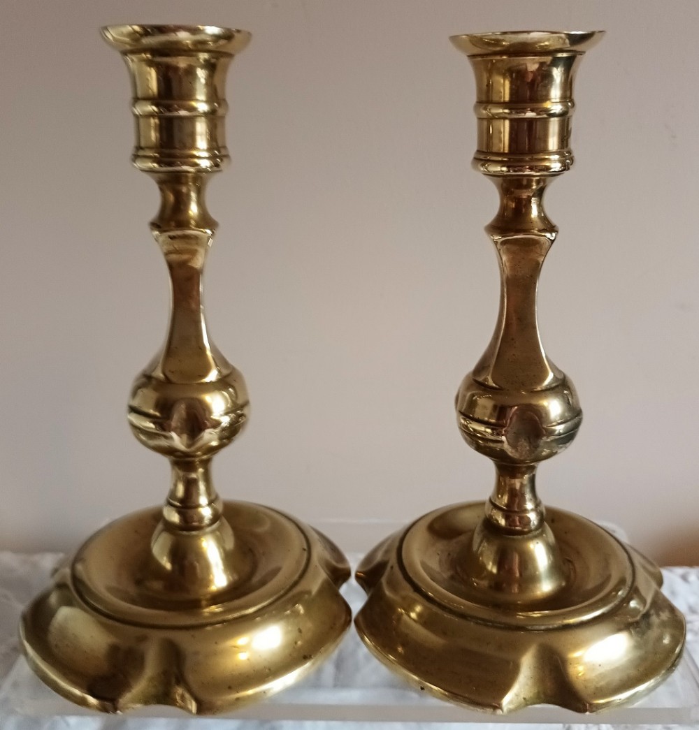 pair of antique english georgian brass candlesticks