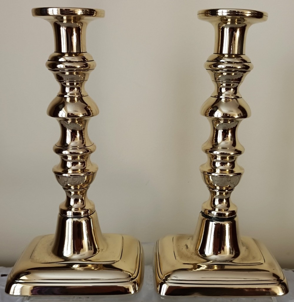 pair of antique english georgian brass candlesticks jt co