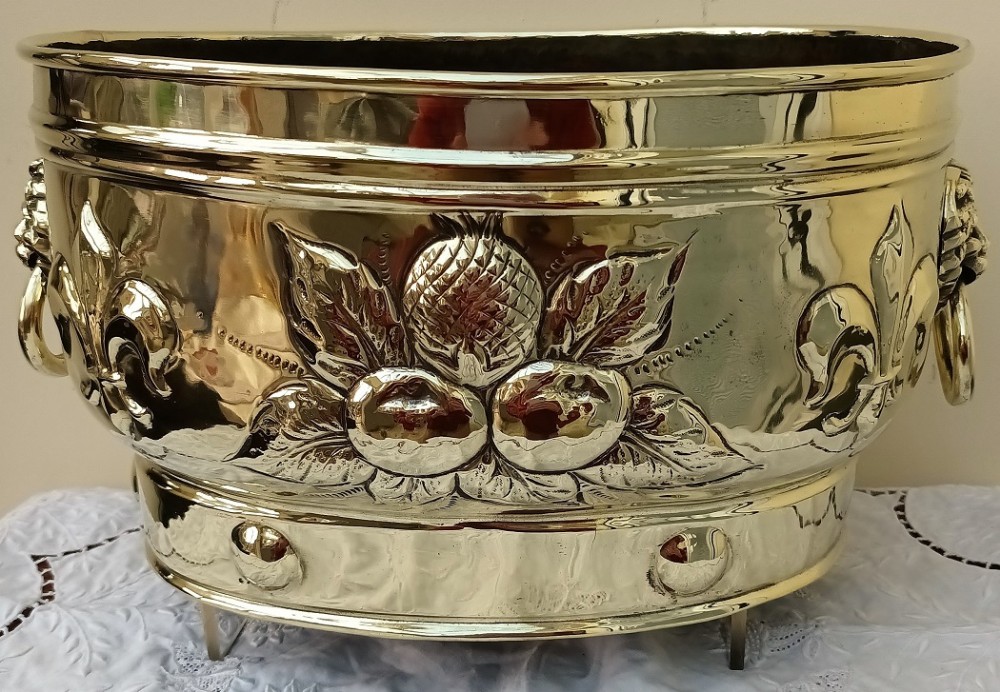 antique victorian brass jardiniere planter