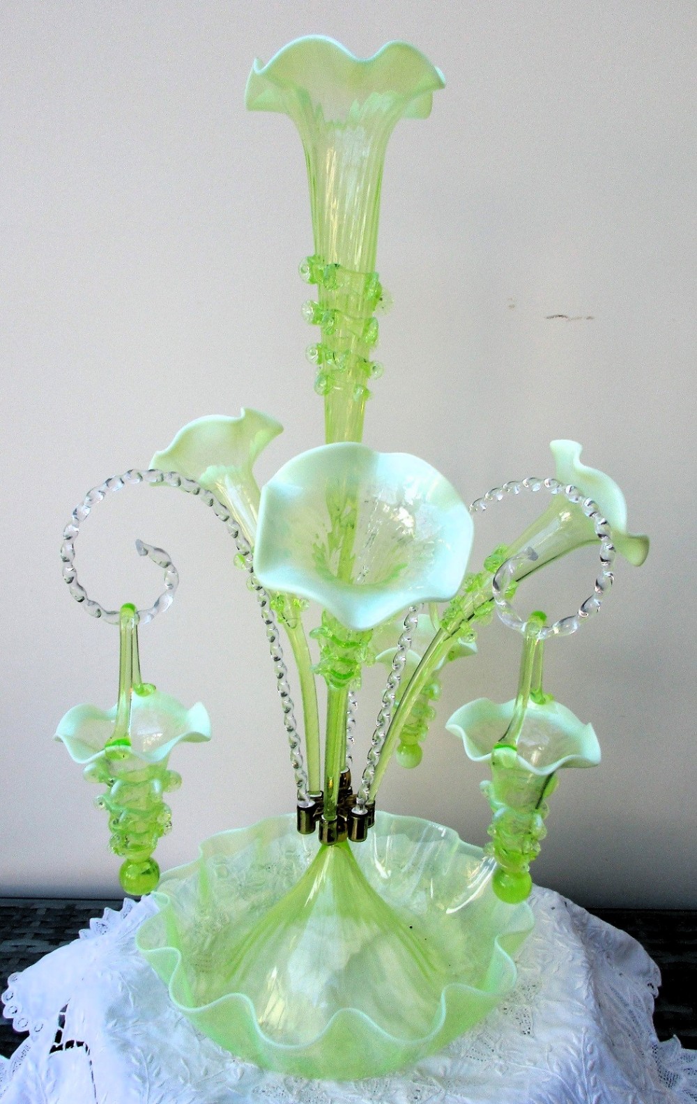 antique english victorian green glass epergne