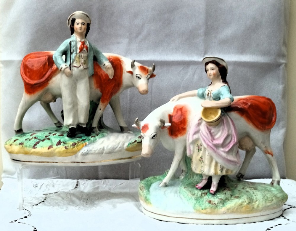 pair of victorian staffordshire figures milkman milkmaid