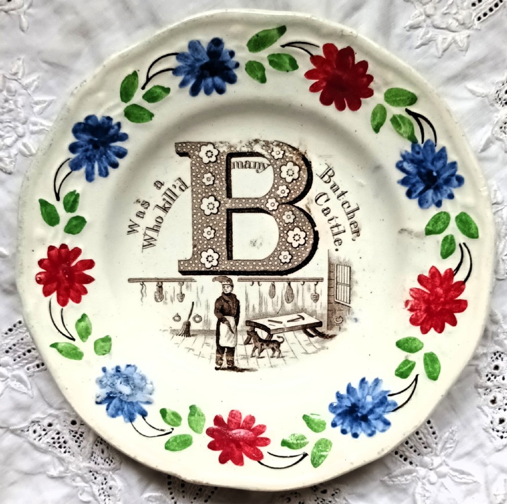 antique victorian b was a butcher child's alphabet plate