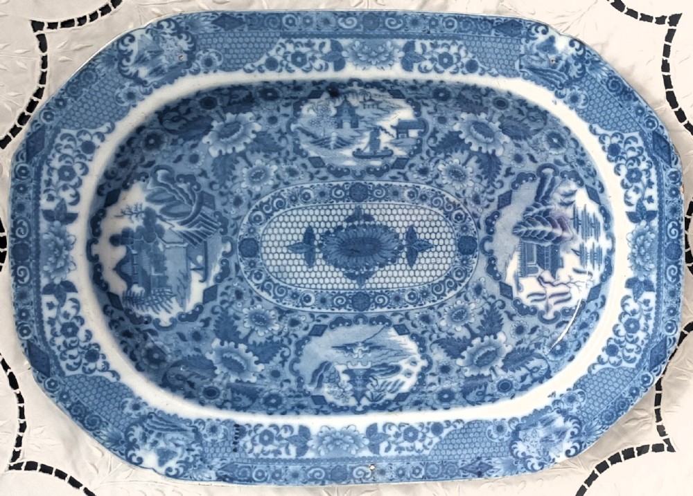 antique georgian b w herculaneum net pattern serving dish platter