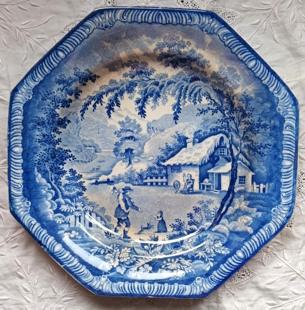 georgian blue white transfer returning woodman plate brameld co