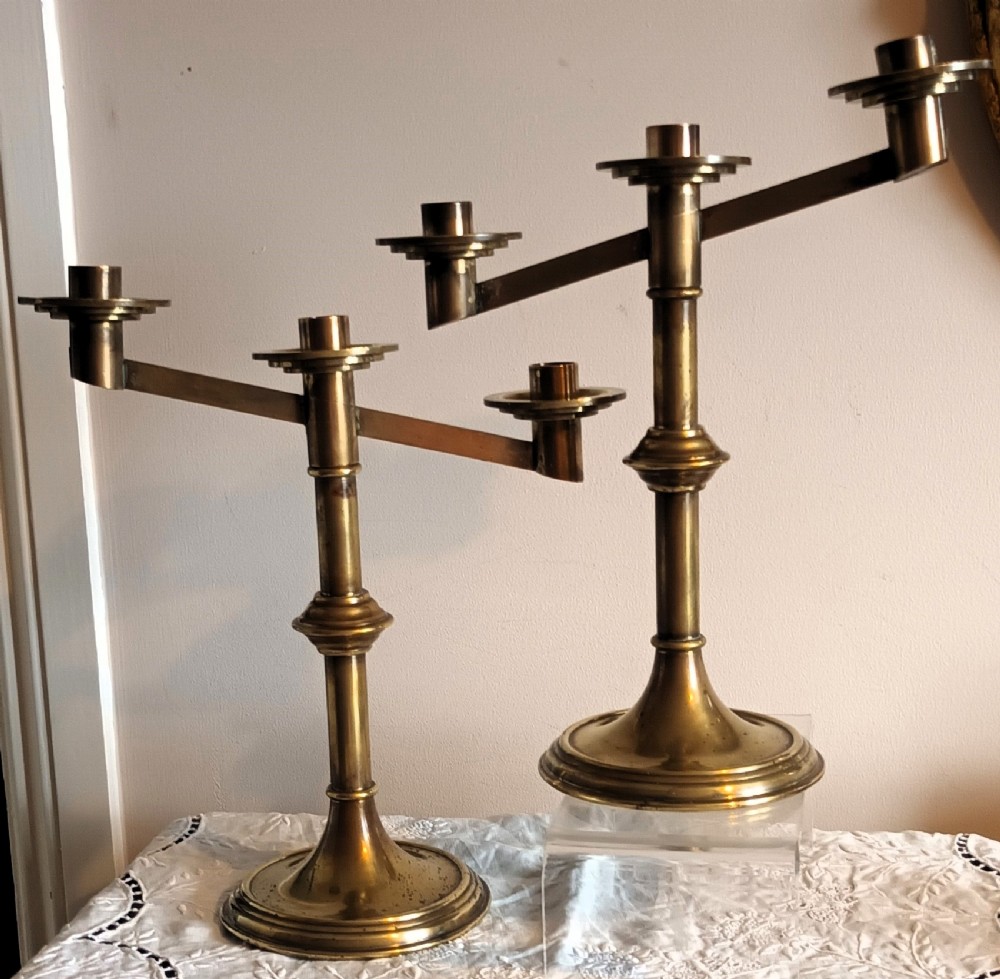 pair of antique victorian brass altar candelabra