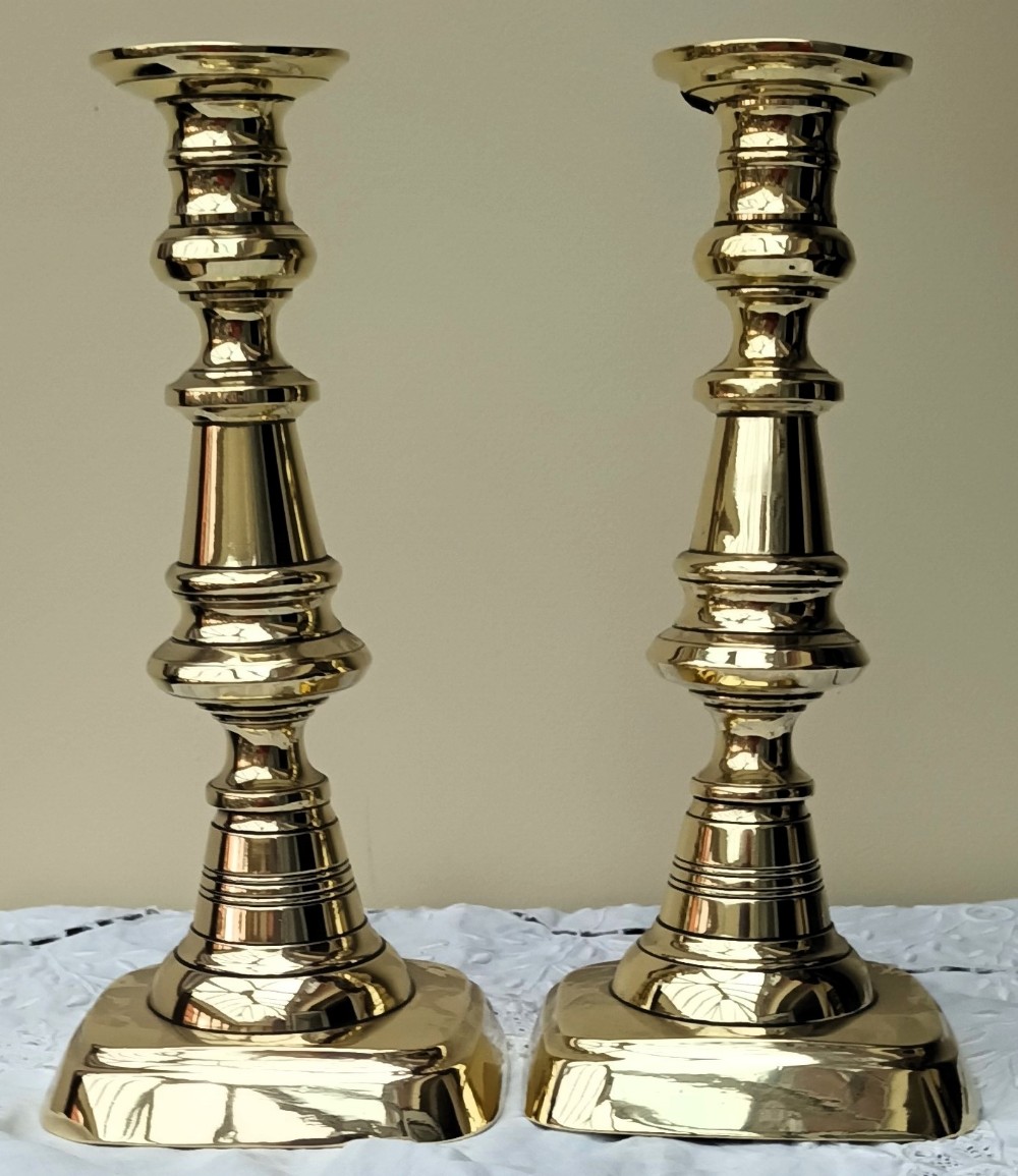 pair of antique english victorian brass candlesticks