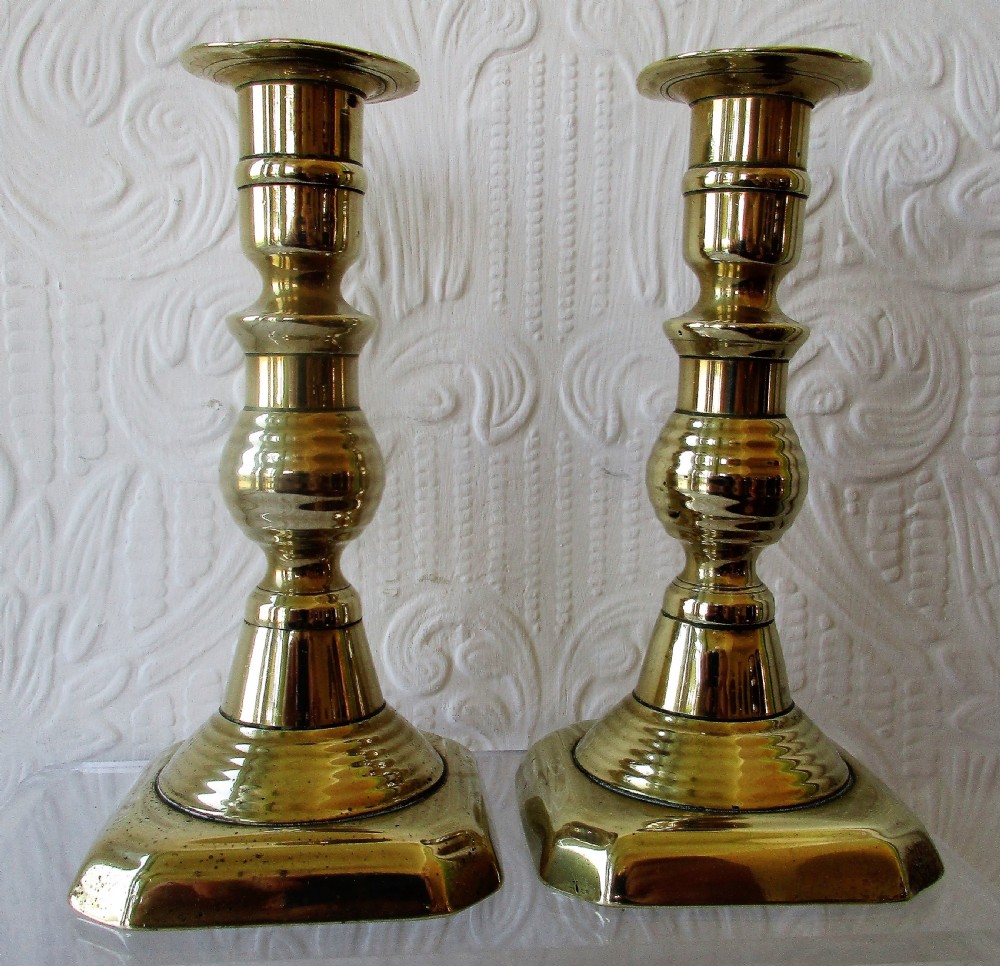 pair of antique english victorian brass candlesticks