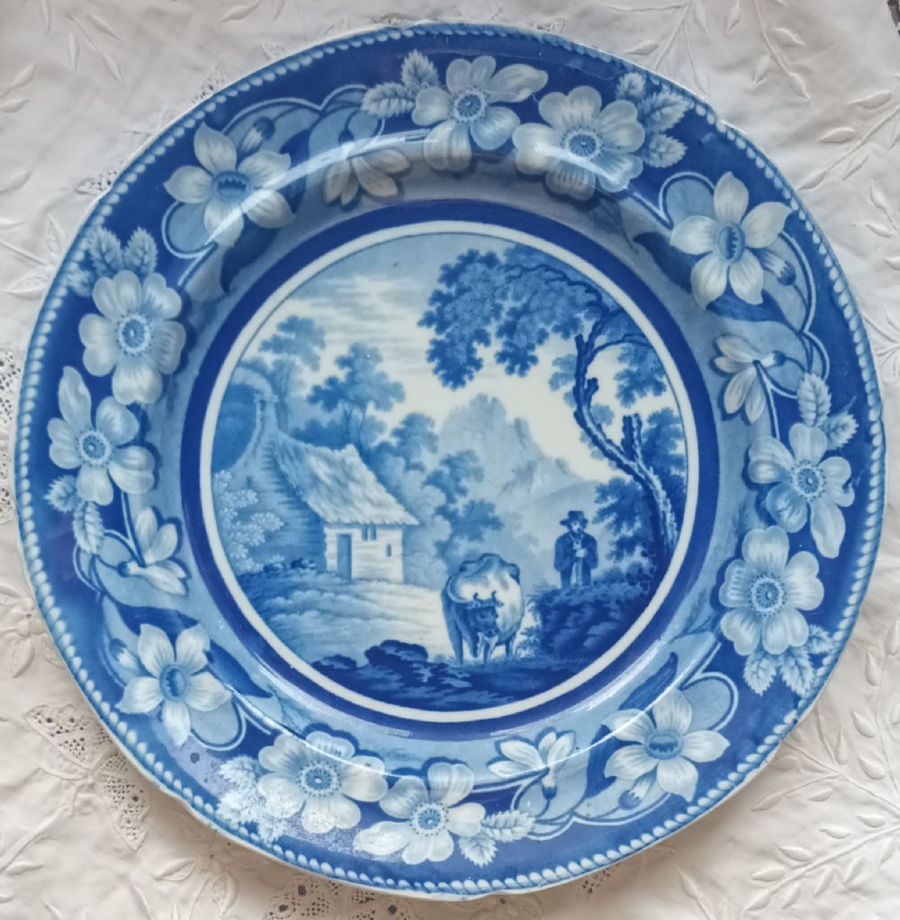 antique english georgian blue and white transfer plate the cowman