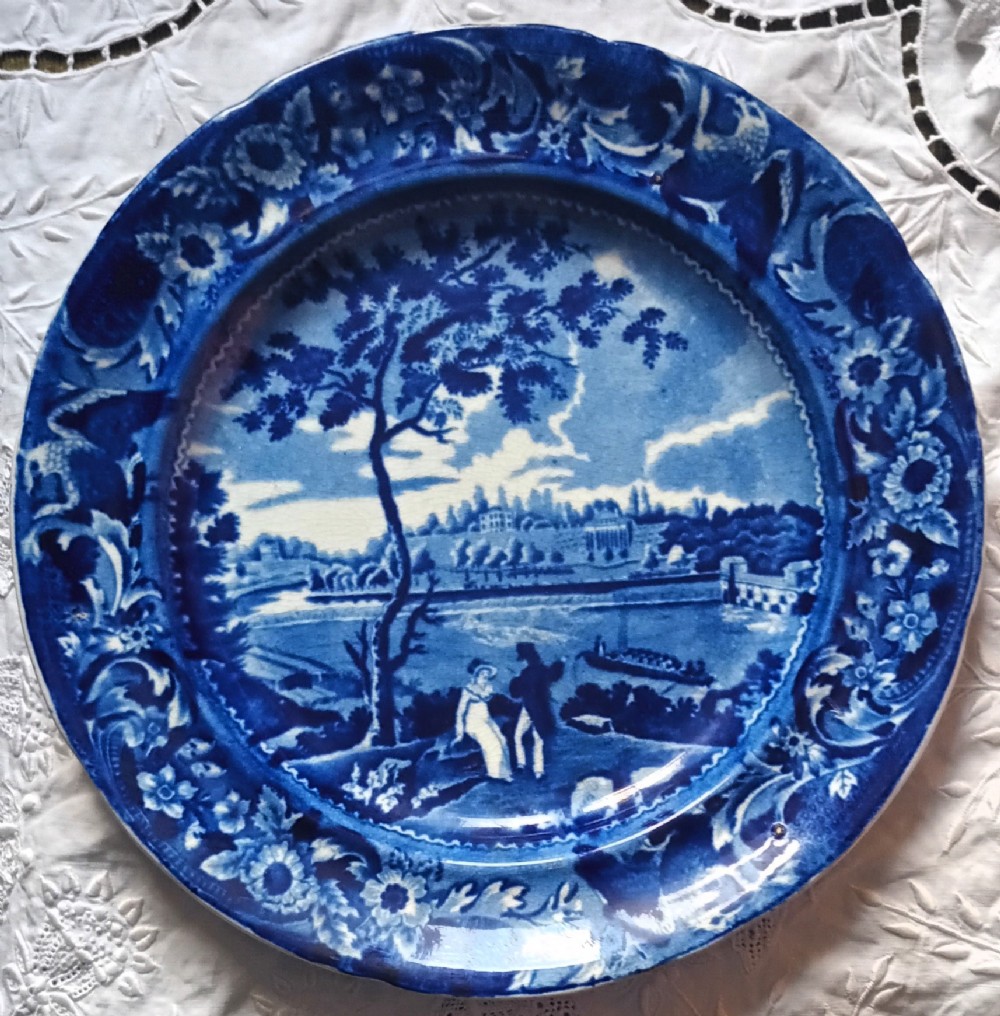 antique english georgian blue white transfer plate fair mount near philadelphia stubbs