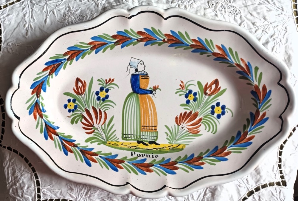 antique quimper french faience dish pornic