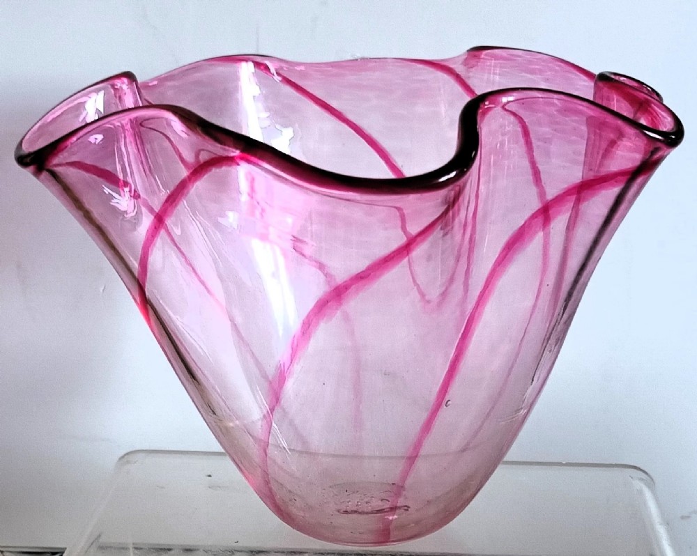 vintage italian murano wrythen cranberry glass vase