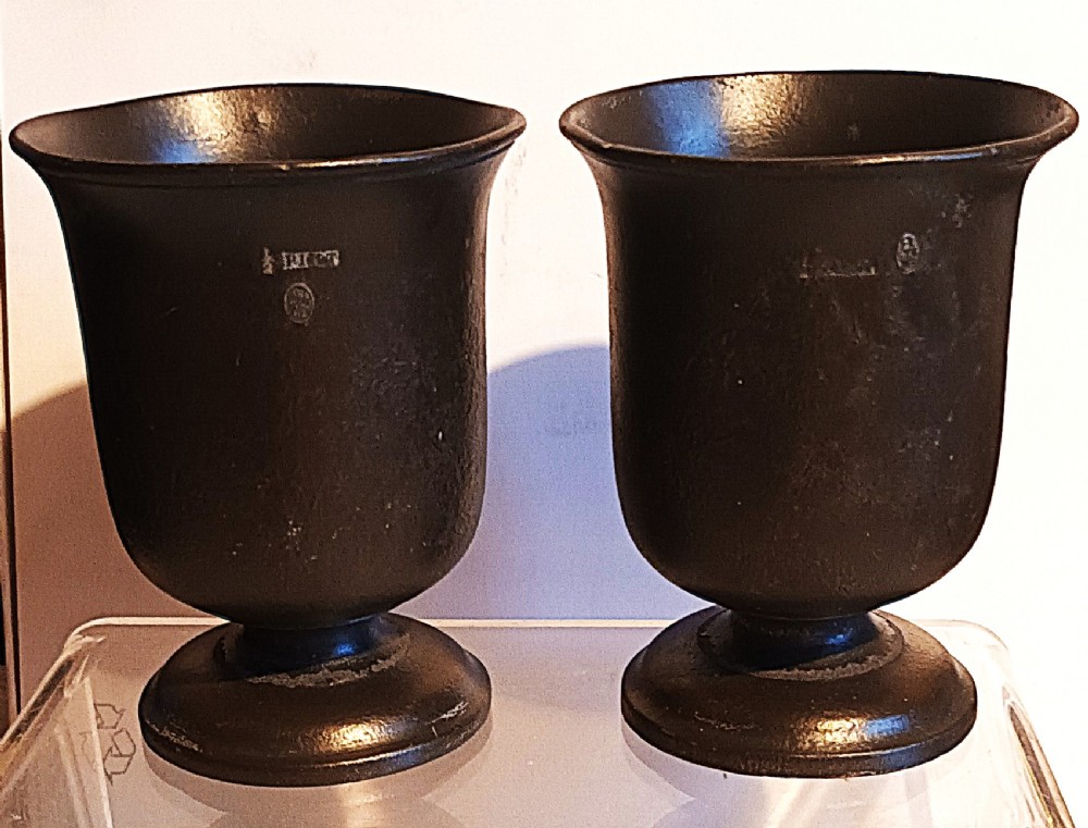 pair of antique english victorian pewter goblets