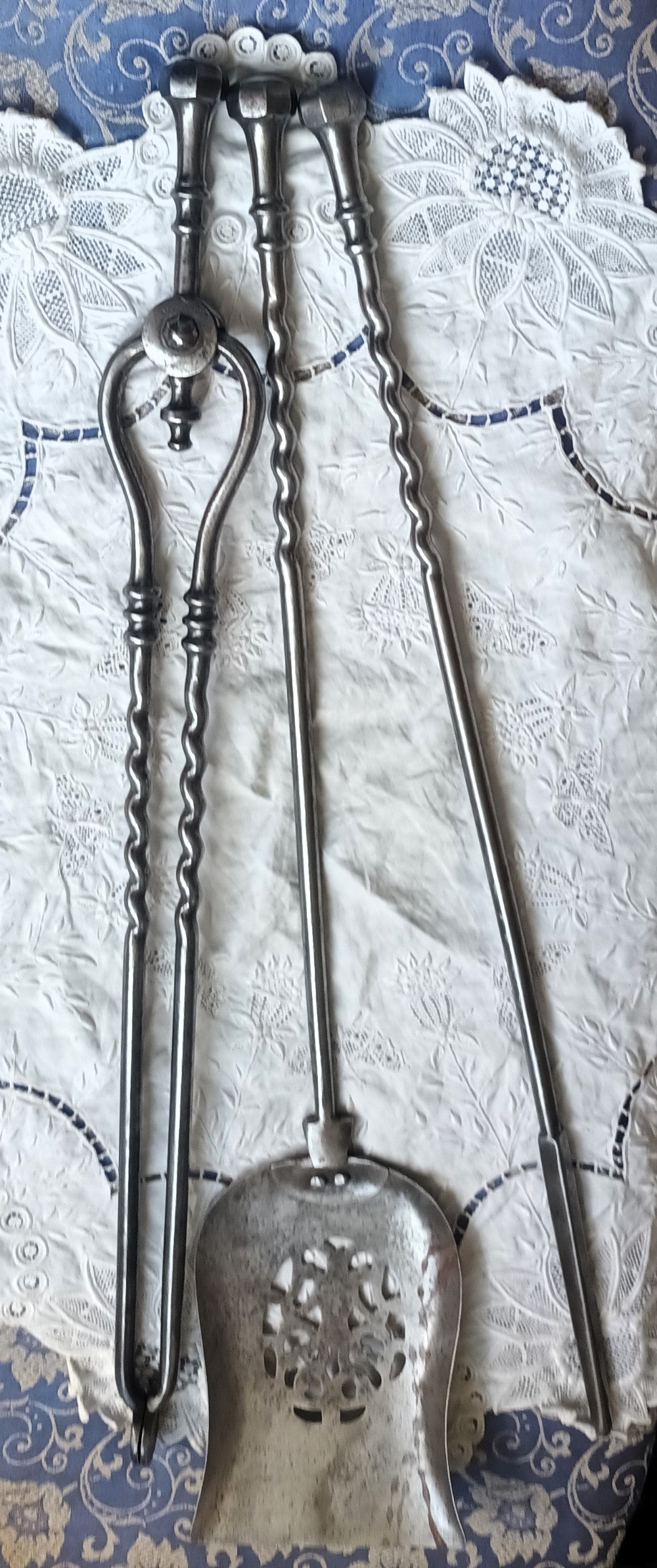 set of three antique english georgian steel fire irons