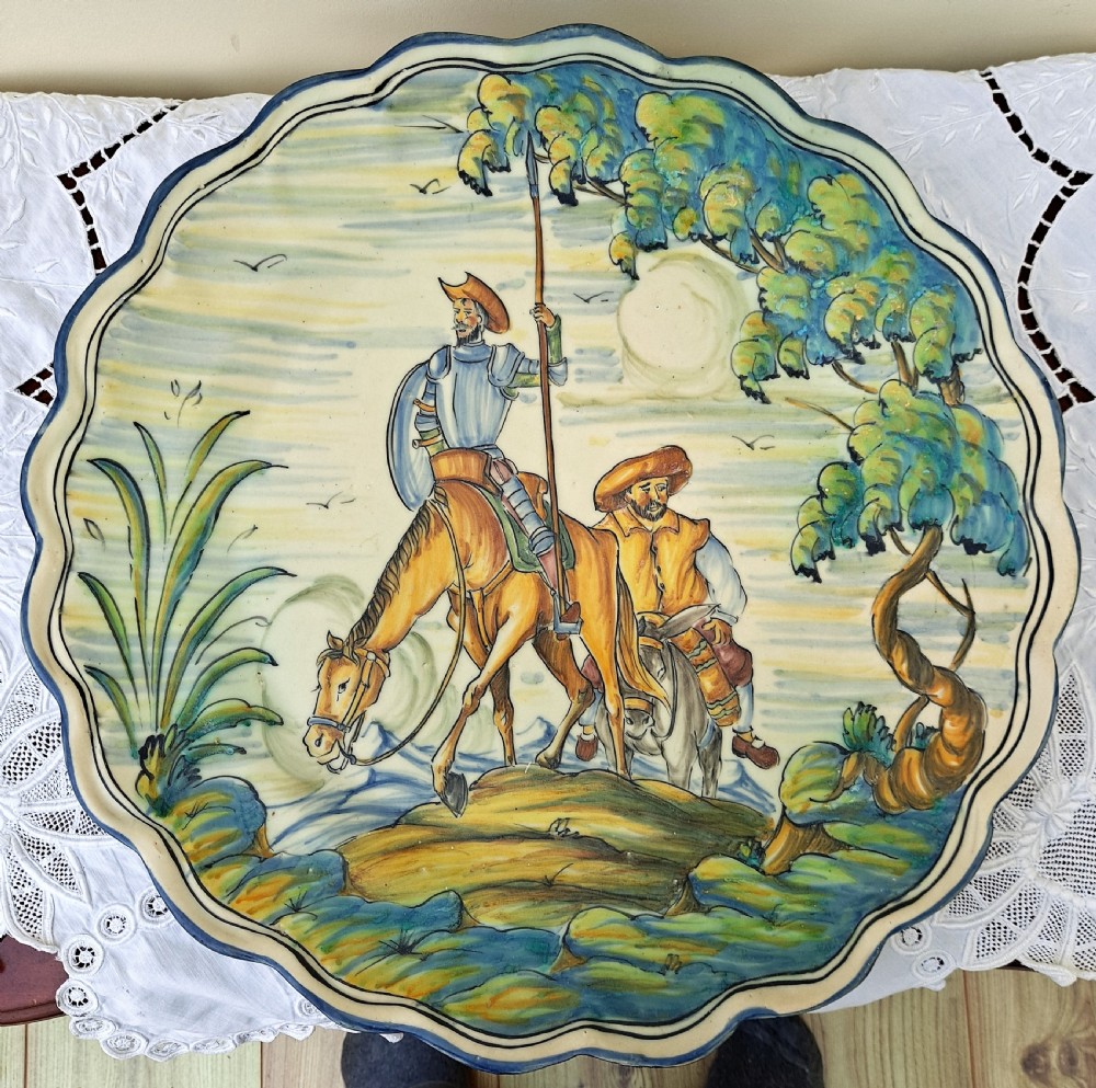 vintage spanish talavera faience plaque don quixote